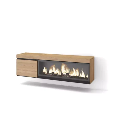 Mueble TV, 158x35x45cm, Televisión, Chimenea eléctrica XXL, Colgado, Suspendido, Roble - Muebles de salón modernos