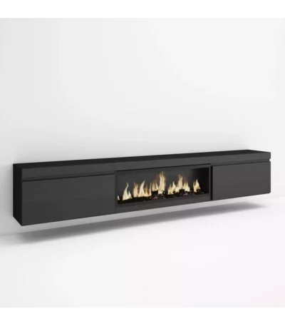 Mueble TV, 267x35x45cm, Televisión, Chimenea eléctrica XXL, Colgado, Suspendido, Negro - Muebles de salón modernos