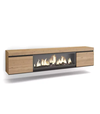 Mueble TV, 208x35x45cm, Televisión, Chimenea eléctrica XXL, Colgado, Suspendido, Roble - Muebles de salón modernos