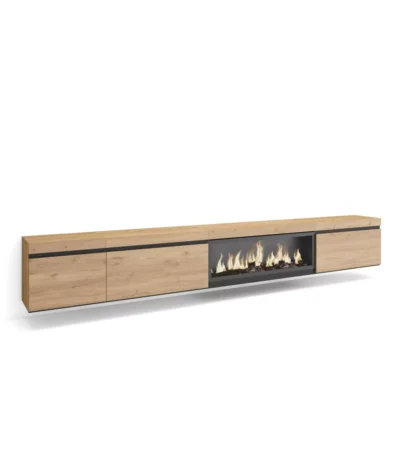 Mueble TV, 318x35x45cm, Televisión, Chimenea eléctrica XXL, Colgado, Suspendido, Roble - Muebles de salón modernos