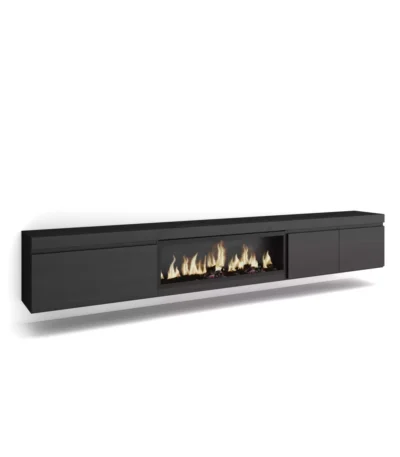 Mueble TV, 288x35x45cm, Televisión, Chimenea eléctrica XXL, Colgado, Suspendido, Negro - Muebles de salón modernos