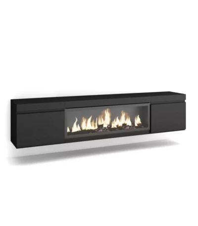 Mueble TV, 208x35x45cm, Televisión, Chimenea eléctrica XXL, Colgado, Suspendido, Negro - Muebles de salón modernos