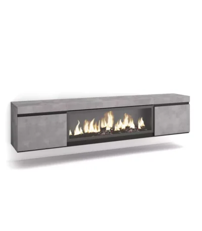 Mueble TV, 208x35x45cm, Televisión, Chimenea eléctrica XXL, Colgado, Suspendido, Cemento - Muebles de salón modernos