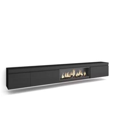 Mueble TV, 318x35x45cm, Televisión, Chimenea eléctrica XXL, Colgado, Suspendido, Negro - Muebles de salón modernos