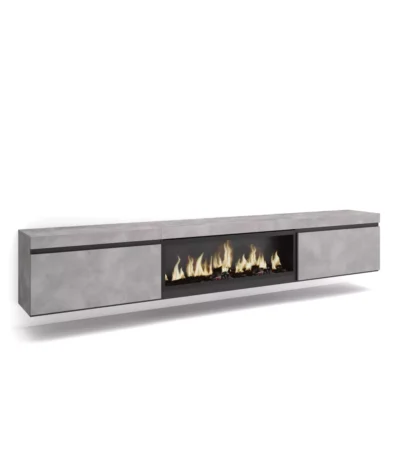 Mueble TV, 267x35x45cm, Televisión, Chimenea eléctrica XXL, Colgado, Suspendido, Cemento - Muebles de salón modernos