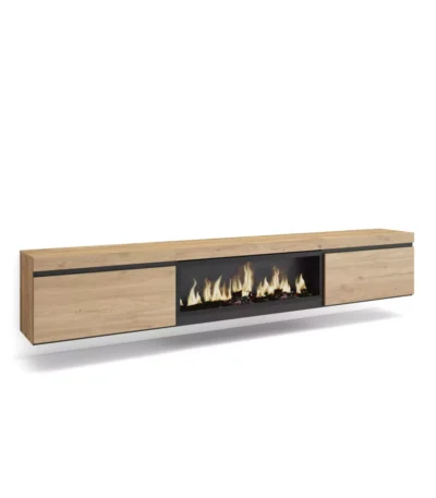 Mueble TV, 267x35x45cm, Televisión, Chimenea eléctrica XXL, Colgado, Suspendido, Roble - Muebles de salón modernos