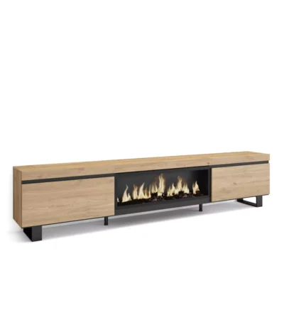 Mueble TV, 267x35x57cm, Televisión, Chimenea eléctrica XXL, Roble - Muebles de salón modernos