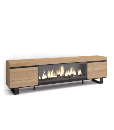 Mueble TV, 208x35x57cm, Televisión, Chimenea eléctrica XXL, Roble - Muebles de salón modernos
