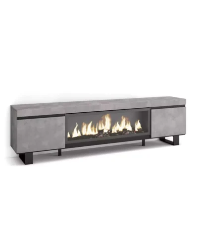 Mueble TV, 208x35x57cm, Televisión, Chimenea eléctrica XXL, Diseño industrial, Cemento - Muebles de salón modernos