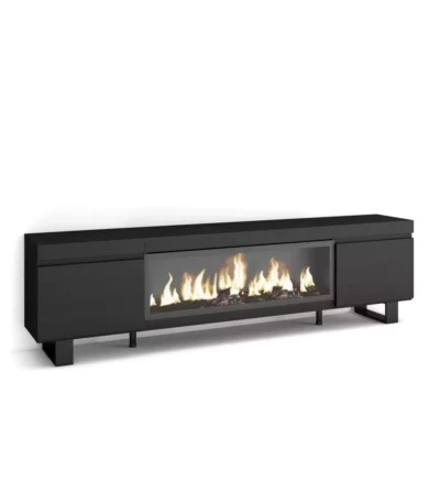 Mueble TV, 208x35x57cm, Televisión, Chimenea eléctrica XXL, Negro - Muebles de salón modernos