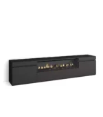 "Mueble TV moderno industrial de 200x35x45cm con chimenea eléctrica en color negro, ideal para salones modernos e industriales, vista 1, imagen 2."
