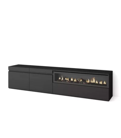 Mueble TV, 200x35x45cm, Televisión, Chimenea eléctrica, Negro - Muebles de salón modernos