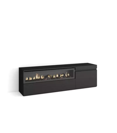 Mueble TV, 150x35x45cm, Televisión, Chimenea eléctrica, Negro - Muebles de salón modernos
