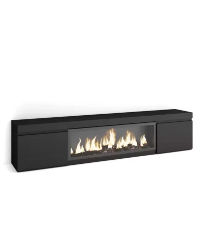 Mueble TV, 208x35x45cm, Televisión, Chimenea eléctrica XXL, Negro - Muebles de salón modernos