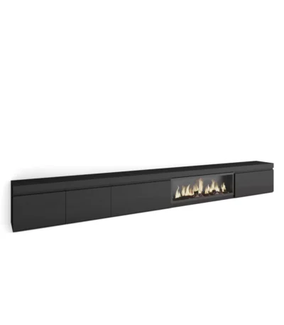 Mueble TV, 368x35x45cm, Televisión, Chimenea eléctrica XXL, Negro - Muebles de salón modernos