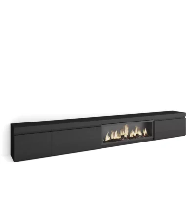 Mueble TV, 318x35x45cm, Televisión, Chimenea eléctrica XXL, Negro - Muebles de salón modernos