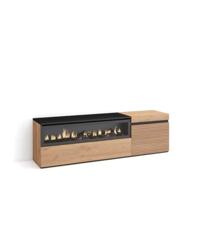 Mueble TV, 150x35x45cm, Televisión, Chimenea eléctrica, Roble - Muebles de salón modernos