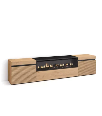 Mueble TV, 200x35x45cm, Televisión, Chimenea eléctrica, Roble - Muebles de salón modernos