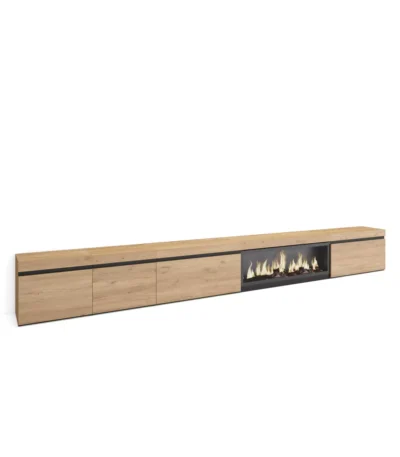 Mueble TV, 368x35x45cm, Televisión, Chimenea eléctrica XXL, Roble - Muebles de salón modernos