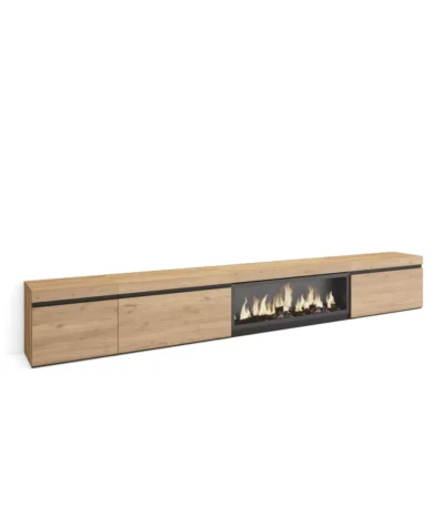 Mueble TV, 318x35x45cm, Televisión, Chimenea eléctrica XXL, Roble - Muebles de salón modernos