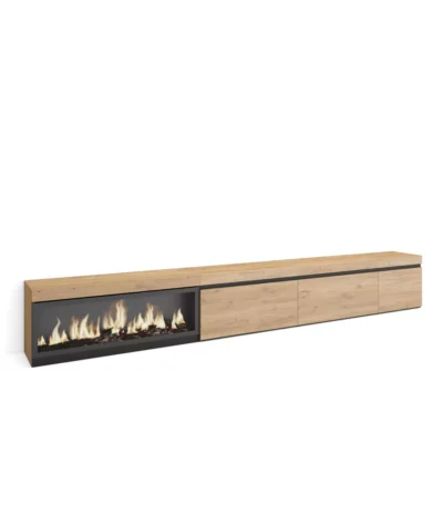 Mueble TV, 318x35x45cm, Televisión, Chimenea eléctrica XXL, Roble - Muebles de salón modernos