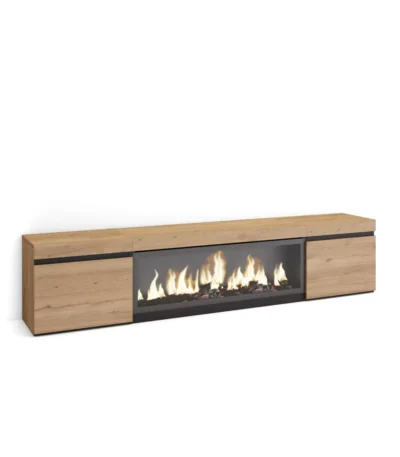 Mueble TV, 208x35x45cm, Televisión, Chimenea eléctrica XXL, Roble - Muebles de salón modernos