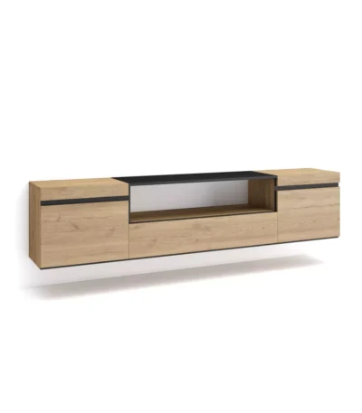 Mueble TV, 200x35x45cm, Televisión, Colgado, Suspendido, Roble y negro - Muebles de salón modernos
