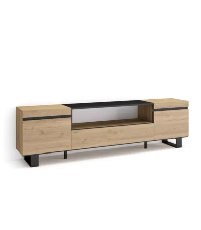 Mueble TV, 200x35x57cm, Televisión, Roble y negro, Diseño industrial - Muebles de salón modernos
