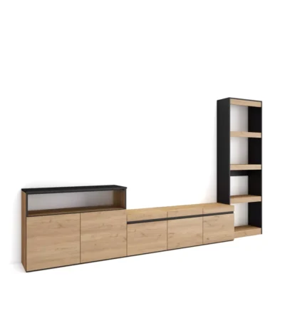 Muebles de Salón para TV, 310x35x186cm, Roble y negro - Muebles de salón modernos
