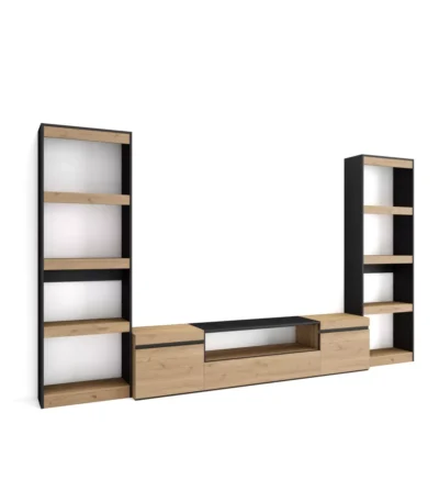 Muebles de Salón para TV, 320x35x186cm, Roble y negro - Muebles de salón modernos
