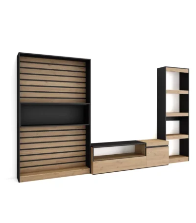 Muebles de Salón para TV, 320x35x186cm, Roble y negro - Muebles de salón modernos