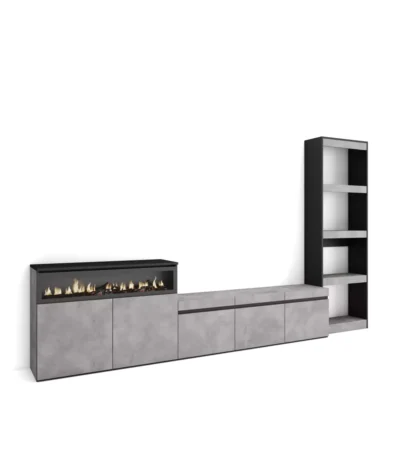 Muebles de Salón para TV, 310x35x186cm, Chimenea eléctrica, Cemento - Muebles de salón modernos