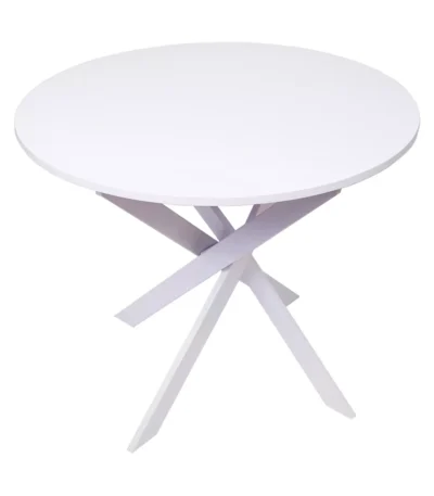 Mesa fija redonda, 90x90x77cm, Blanco mate, Patas blancas - Muebles de salón modernos