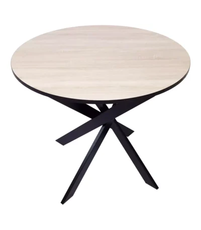 Mesa fija redonda, 90x90x77cm, Roble y negro, Patas negras - Muebles de salón modernos
