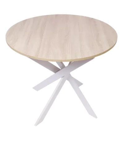 Mesa fija redonda, 90x90x77cm, Roble, Patas blancas - Muebles de salón modernos