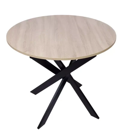 Mesa fija redonda, 90x90x77cm, Roble, Patas negras - Muebles de salón modernos