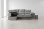 Sofá Chaiselongue Lira: 2 pufs, reclinable, chaiselongue intercambiable, tela antimanchas, configuración modular.