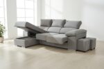 Sofá Chaiselongue Lira: 2 pufs, reclinable, chaiselongue intercambiable, tela antimanchas, configuración modular.