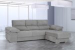Sofá Chaiselongue Lira: 2 pufs, reclinable, chaiselongue intercambiable, tela antimanchas, configuración modular.