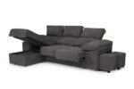 Sofá Chaiselongue Lira: 2 pufs, reclinable, chaiselongue intercambiable, tela antimanchas, configuración modular.