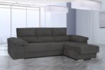 Sofá Chaiselongue Lira: 2 pufs, reclinable, chaiselongue intercambiable, tela antimanchas, configuración modular.