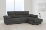 Sofá Chaiselongue Lira: 2 pufs, reclinable, chaiselongue intercambiable, tela antimanchas, configuración modular.